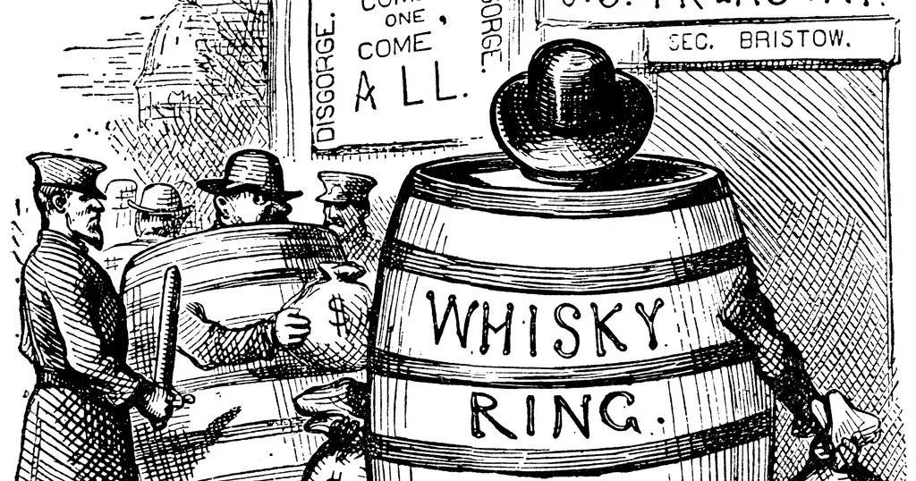 President Grant during the Whiskey Ring Scandal defending his secretary in court